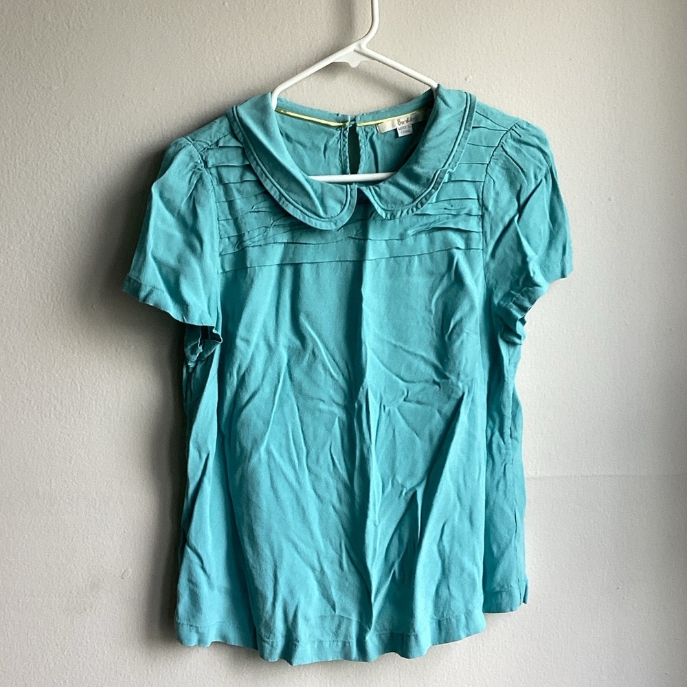Boden Teal Short-Sleeve Peter Pan Collar Top